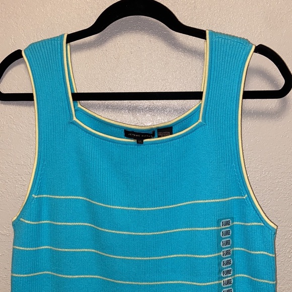 Jeanne Pierre NWT XL Turquoise Yellow Striped Square Neck Sleeveless Sweater - Picture 2 of 9